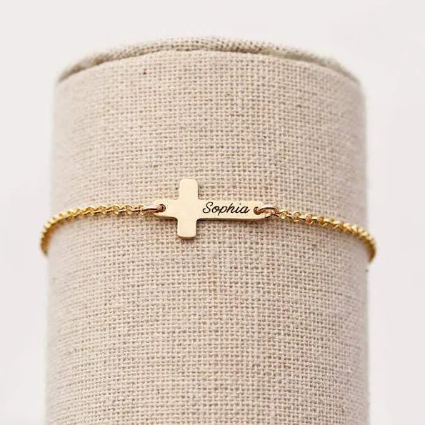 Sterling Silver Personalized Engraved Cross Bracelet