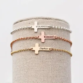 Sterling Silver Personalized Engraved Cross Bracelet