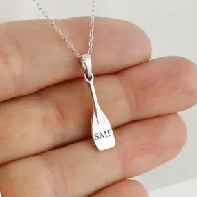 Sterling Silver Personalized Engraved Rowing Oar Crew Pendant Necklace