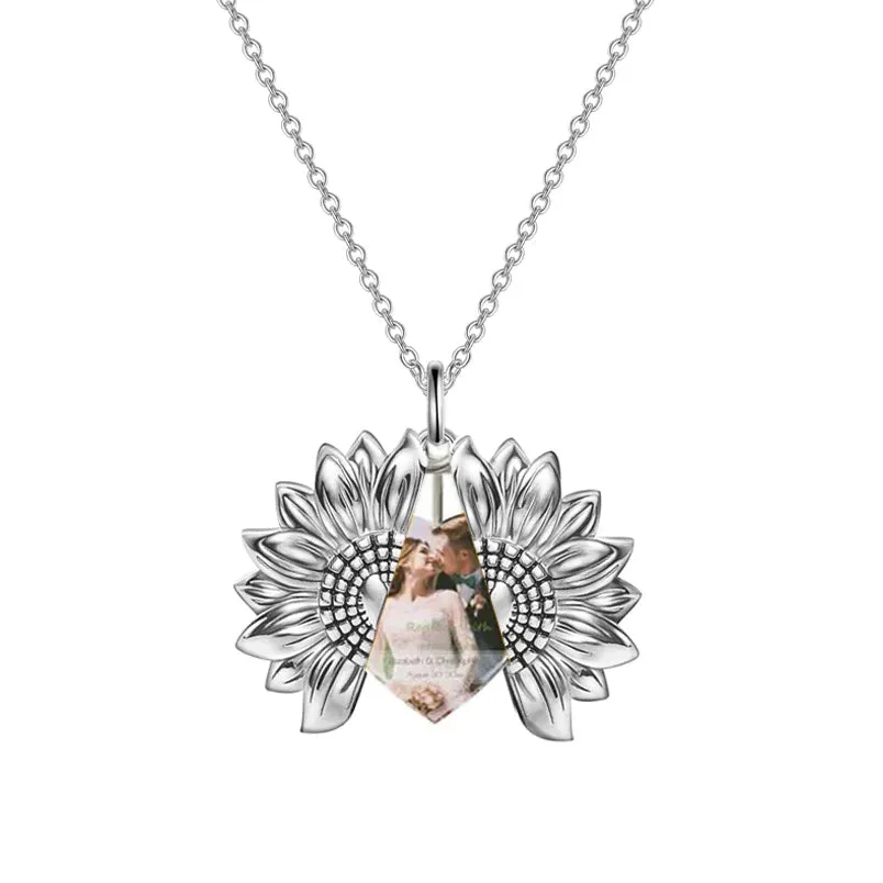 Sterling Silver Personalized Photo Sunflower Necklace