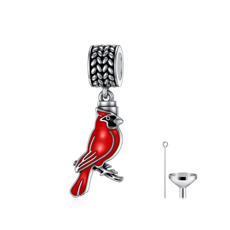 Sterling Silver Red Cardinal Bird Charm Beads