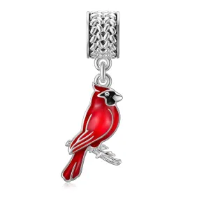 Sterling Silver Red Cardinal Bird Charm Beads