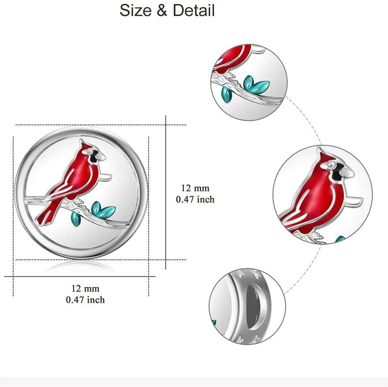 Sterling Silver Red Cardinal Bird Charm Beads