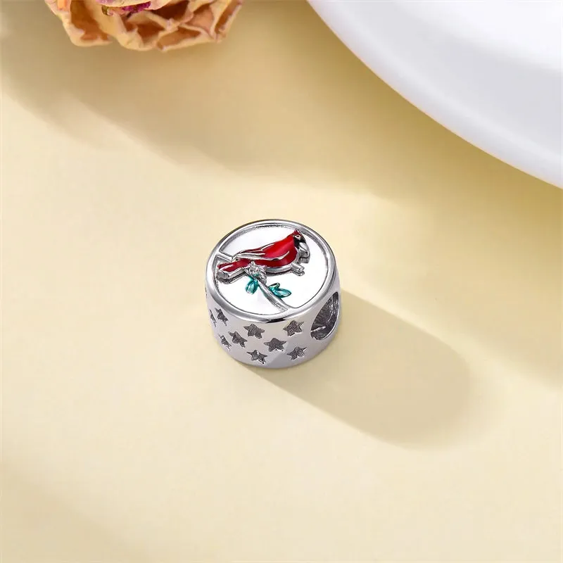 Sterling Silver Red Cardinal Bird Charm Beads