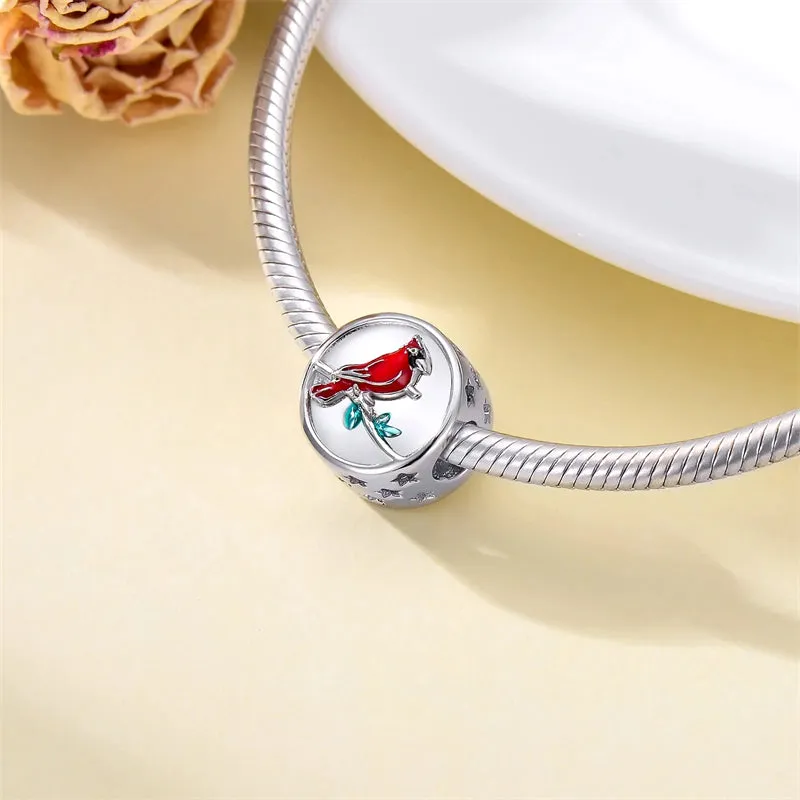 Sterling Silver Red Cardinal Bird Charm Beads