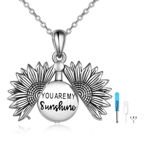 Sterling Silver Sunflower Urn Necklace for Ashes Engraved With ?You Are My Sunshine