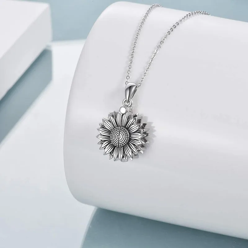 Sterling Silver Sunflower Urn Necklace for Ashes Engraved With ?You Are My Sunshine