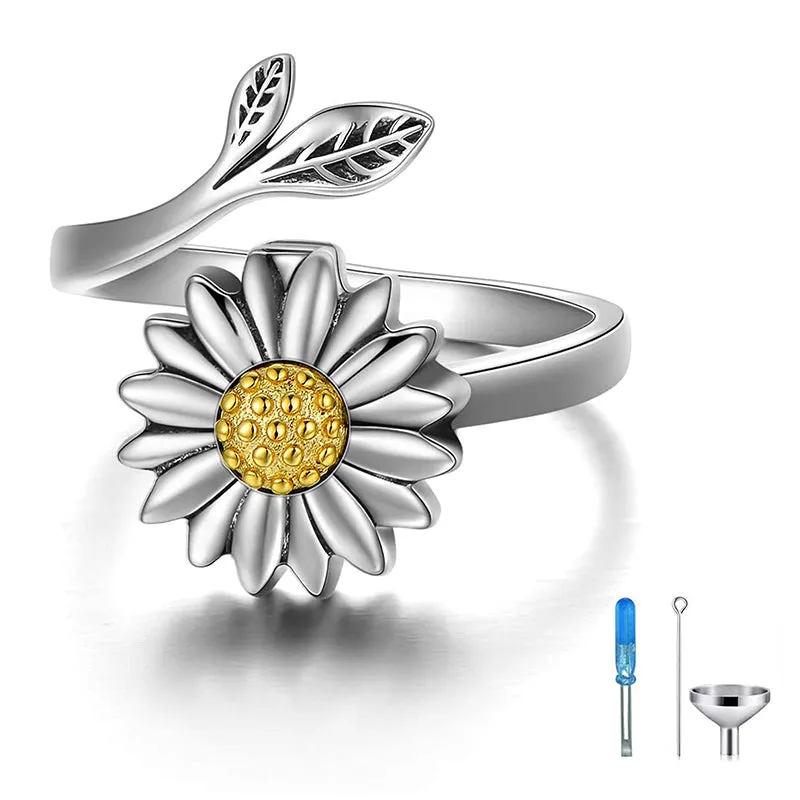 Sterling Silver Sunflower Urn Ring for Ashes