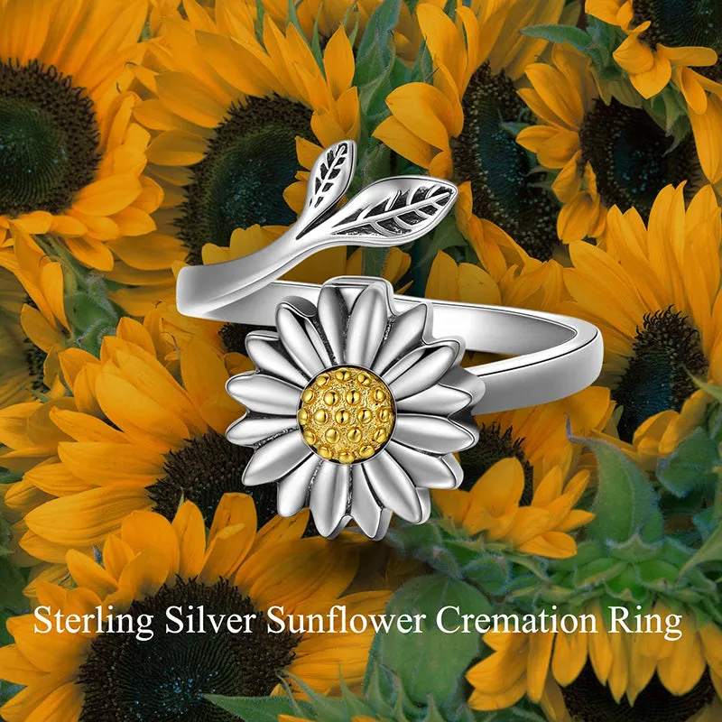 Sterling Silver Sunflower Urn Ring for Ashes