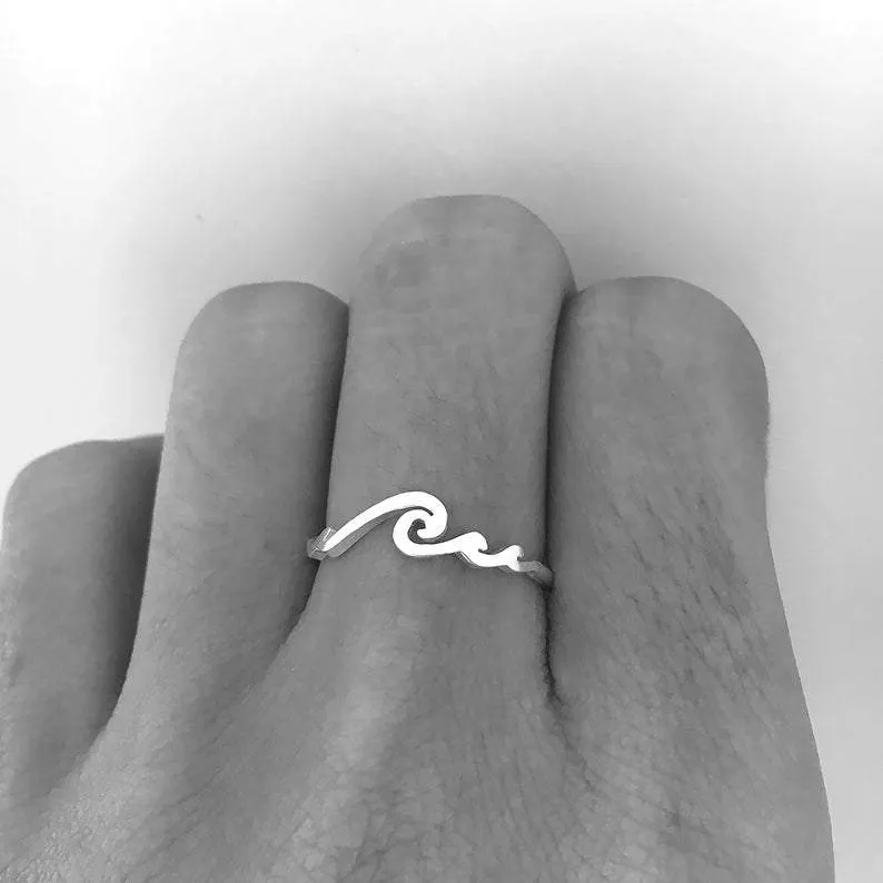 Sterling Silver Wave Promise Matching Couple Rings Set