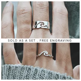 Sterling Silver Wave Promise Matching Couple Rings Set