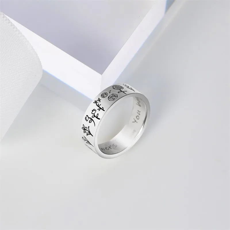 Sterling Silver Wildflowers Nature Ring Engraved with You belong among the wildflower