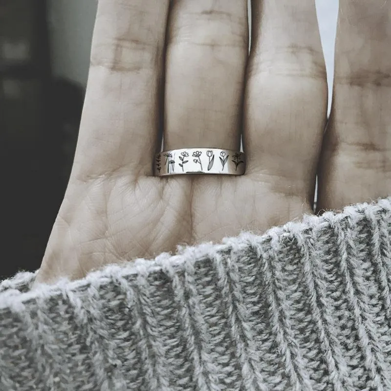 Sterling Silver Wildflowers Nature Ring Engraved with You belong among the wildflower