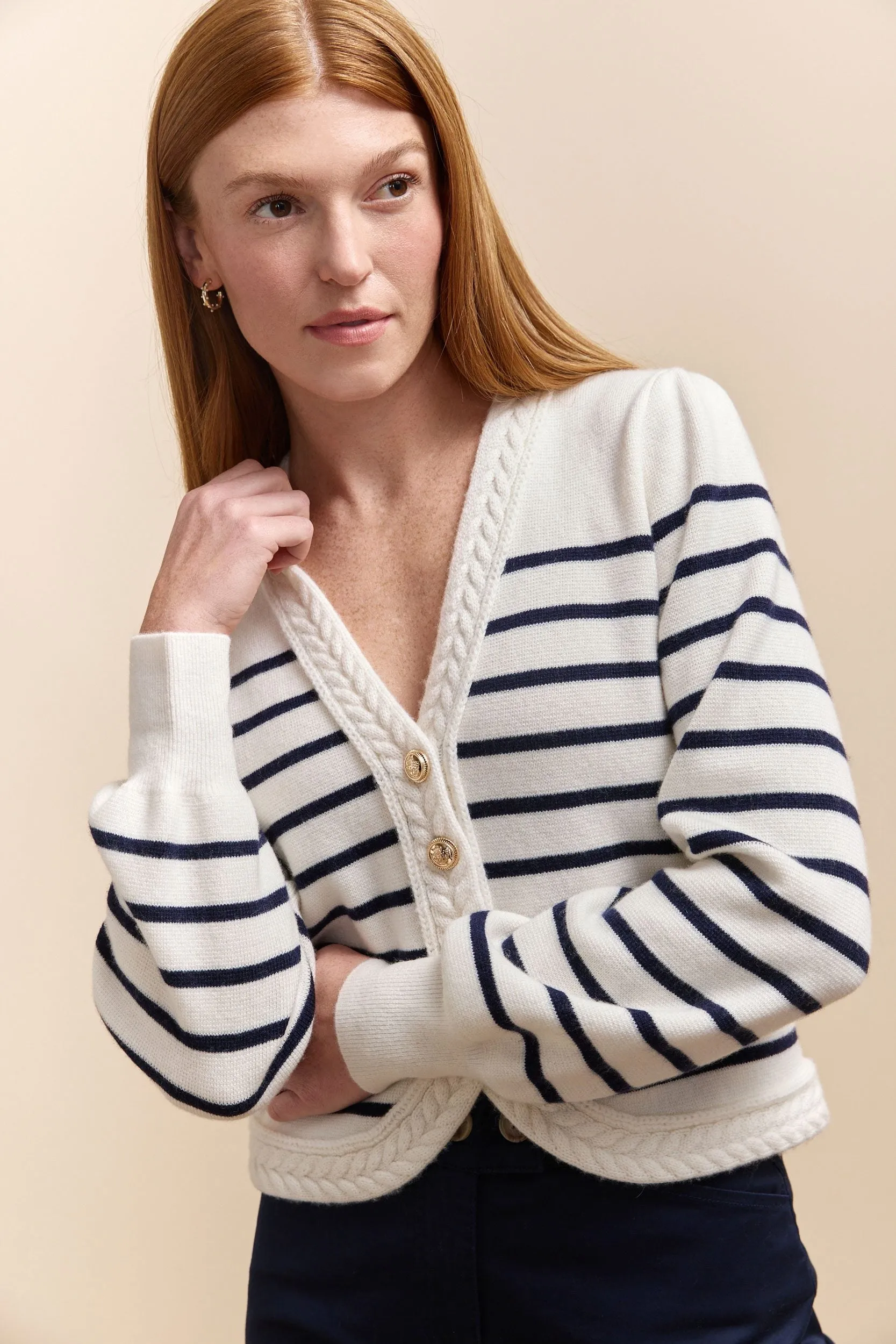 Striped cardigan in soft wool and cashmere