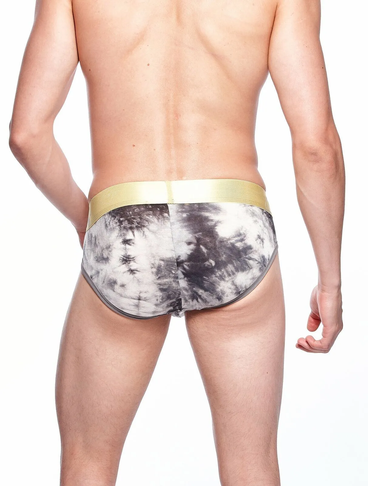 TANN MONTREAL Tie Dye Soft Briefs Gold Waistband Black/Gray 5