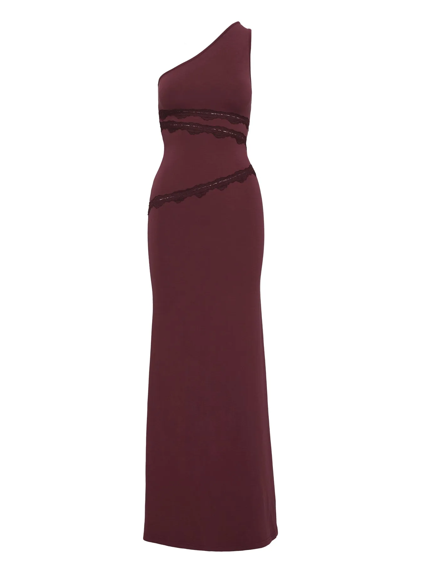 Ultraviolet One Shoulder Lace Maxi Dress Wine