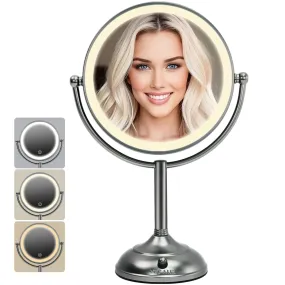 VESAUR 8.5 Unique Black Nickel Lighted Makeup Mirror, 1X/10X HD Undistorted Magnifying Mirror with 3 Color Light, 80 Eye-Care LED Lights Dimmable, 360°Swivel Seamless Glass Vanity Mirror, Gift Box