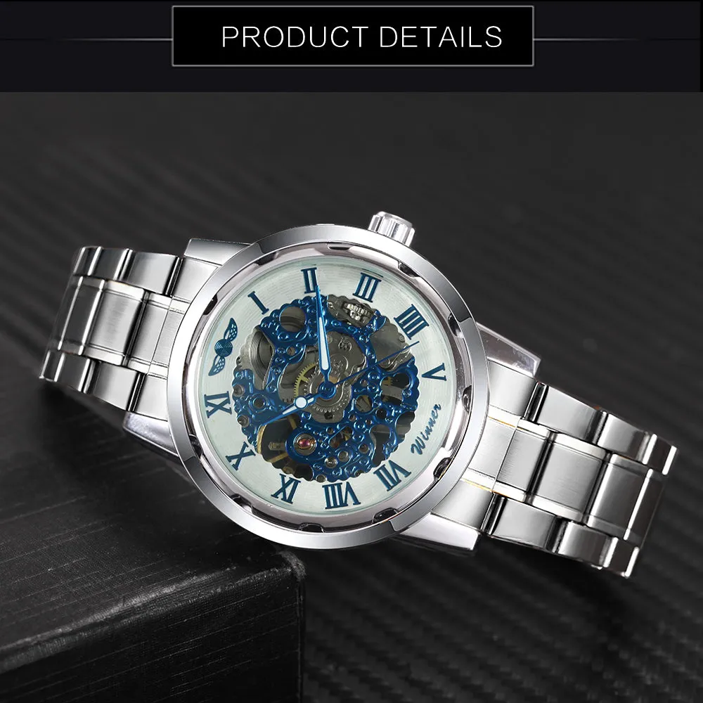 WINNER Men's Watch Hollow Hand-wind Mechanical Men's Watch High Quality Steel Band Watch