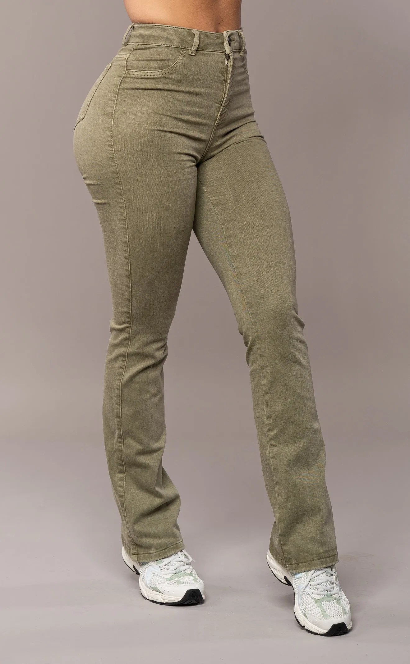 Womens Pastel Flared Fitjeans - Khaki