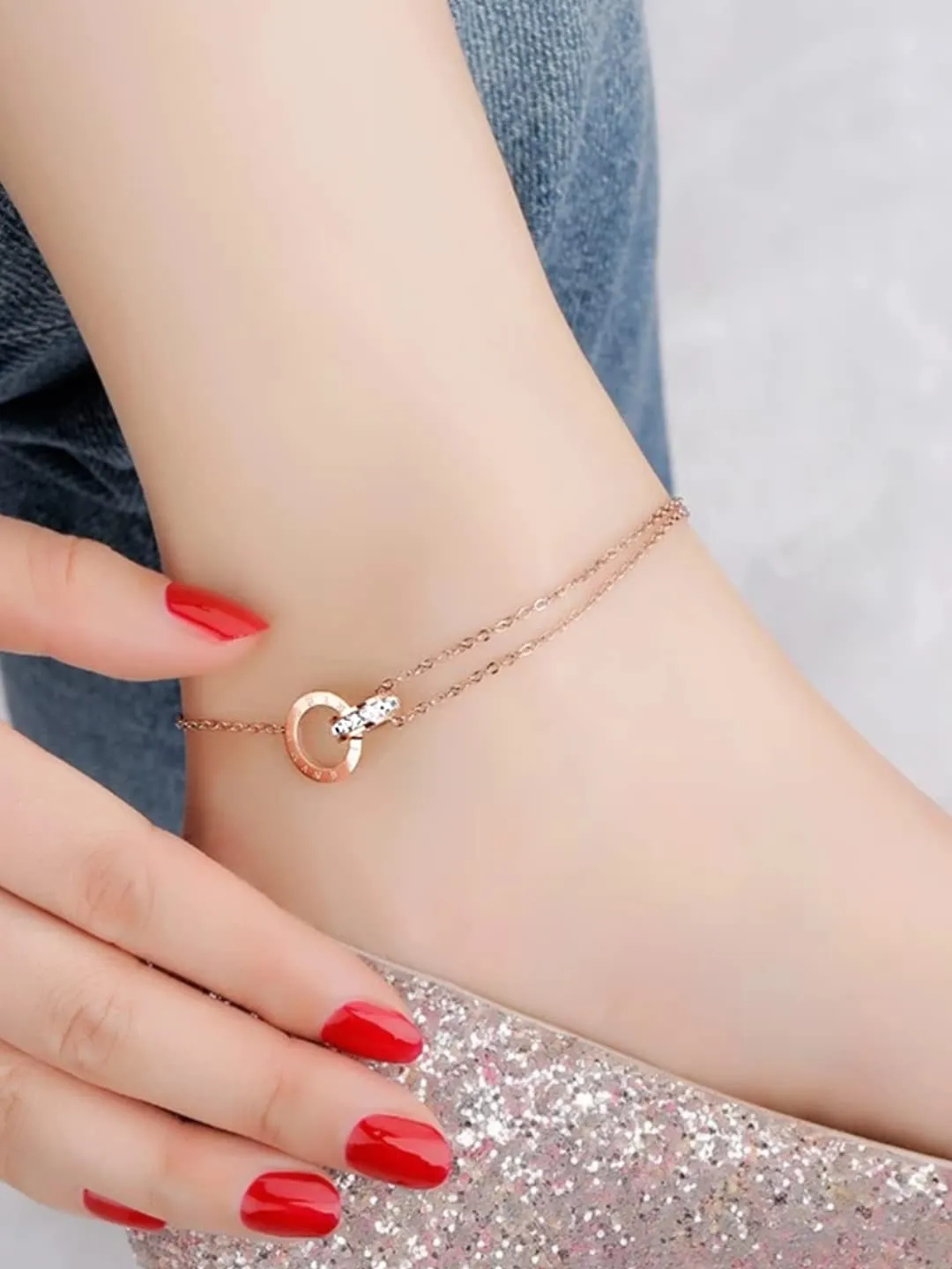 Yellow Chimes Bracelet for Women and Girls Rose Gold Bracelets for Women and Girls | Western Style Stainless Steel Crystal Chain Bracelet | Birthday Gift For girls and women Anniversary Gift for Wife